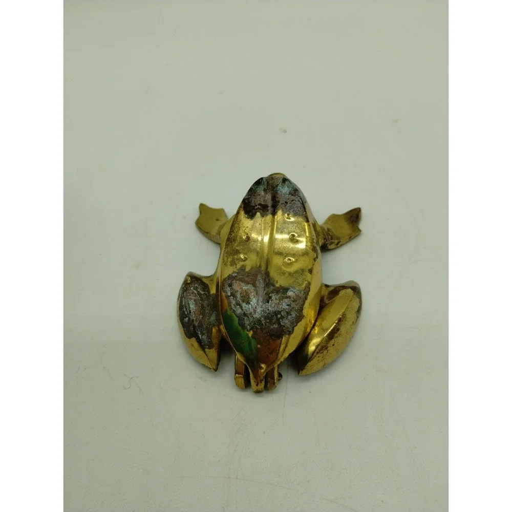Vintage Solid Brass Frog Personal Ashtray Trinket Box Key Hider Hinged Lid 3
